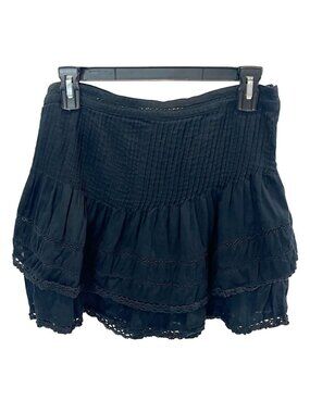 Free People Summer Nights Pintuck Lace Trim Tiered Mini Skirt Cotton Boho Size 4